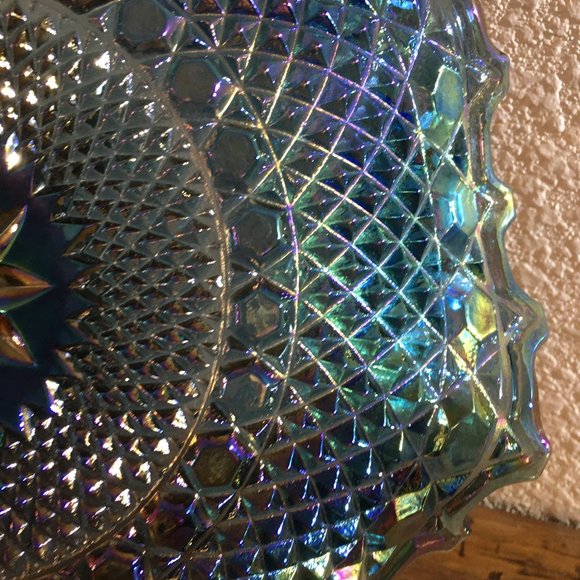 Vintage Blue Iridescent Ruffled Diamond Point Dessert Plate - Picture 9 of 9